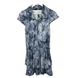 KENSIE Womens S Black Tie Dye Quarter Zip Short Ruffle Sleeve Dress with Pockets